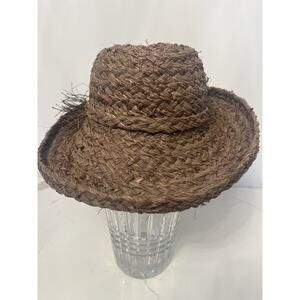 The Last Straw Womens Straw Sun Hat S Fedora Raffia Brown Brim 6.75" Festival